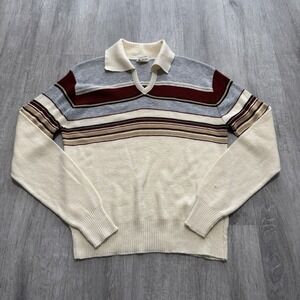 True Vintage Mike Weber Sweater Mens Medium Collared Striped Knit 60's 70's